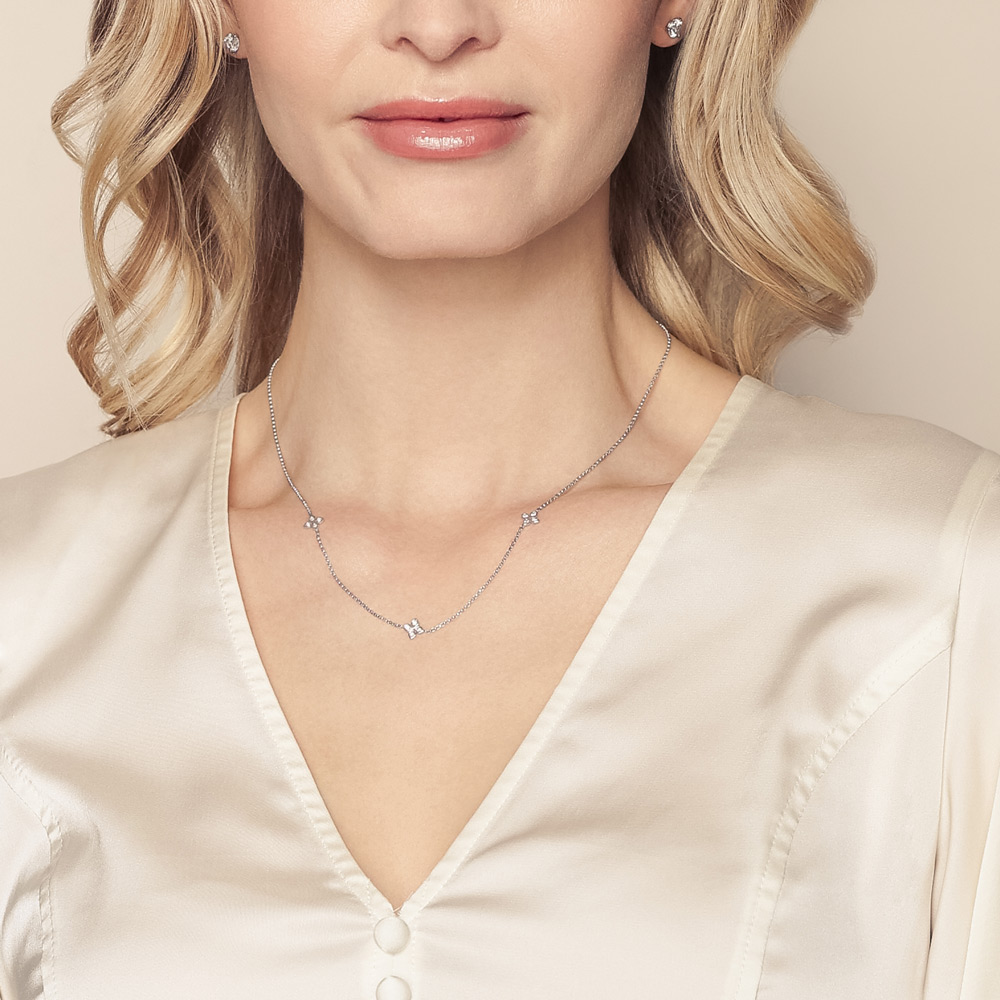 Roberto Coin Love by the Yard Diamond Flower 3 Station Necklace in White Gold, 17