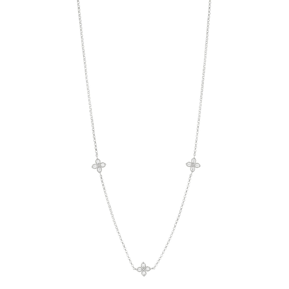 Roberto Coin Love by the Yard Diamond Flower 3 Station Necklace in White Gold, 17