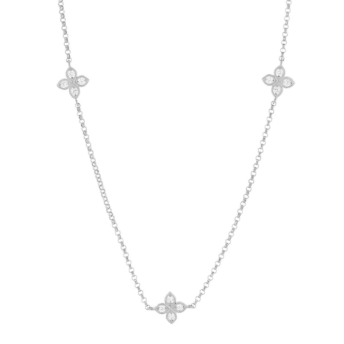 Roberto Coin Love by the Yard Diamond Flower 3 Station Necklace in White Gold, 17