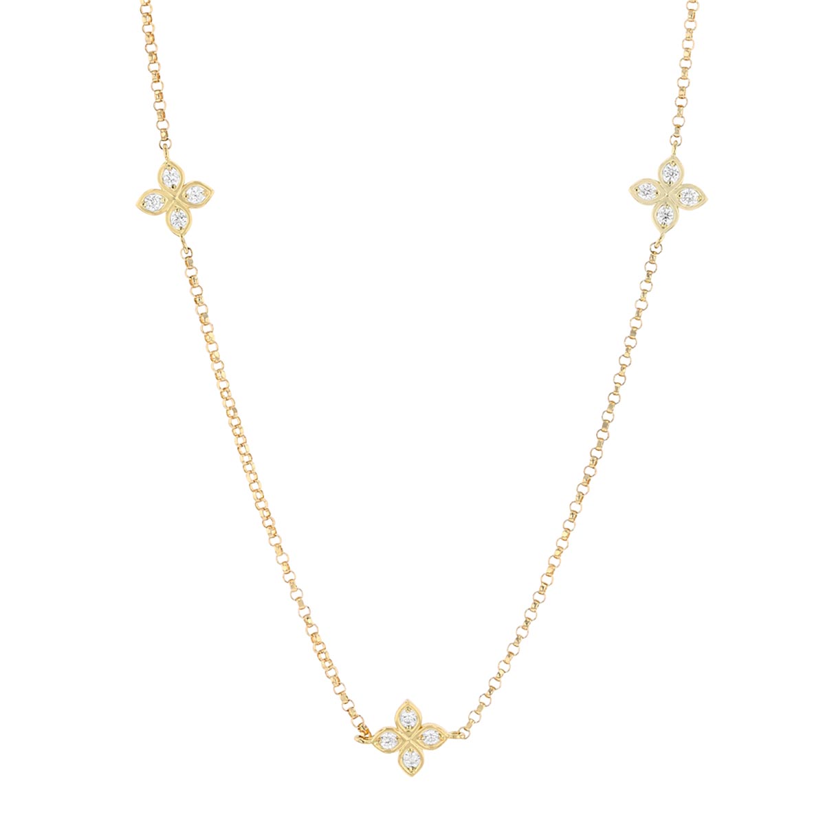 Roberto Coin Love by the Yard Diamond Flower 3 Station Necklace in Yellow Gold, 18