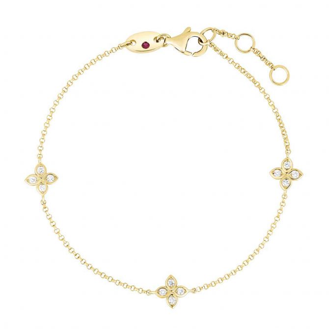Roberto Coin Love by the Yard Diamond Flower 3 Station Bracelet in Yellow Gold, 7"