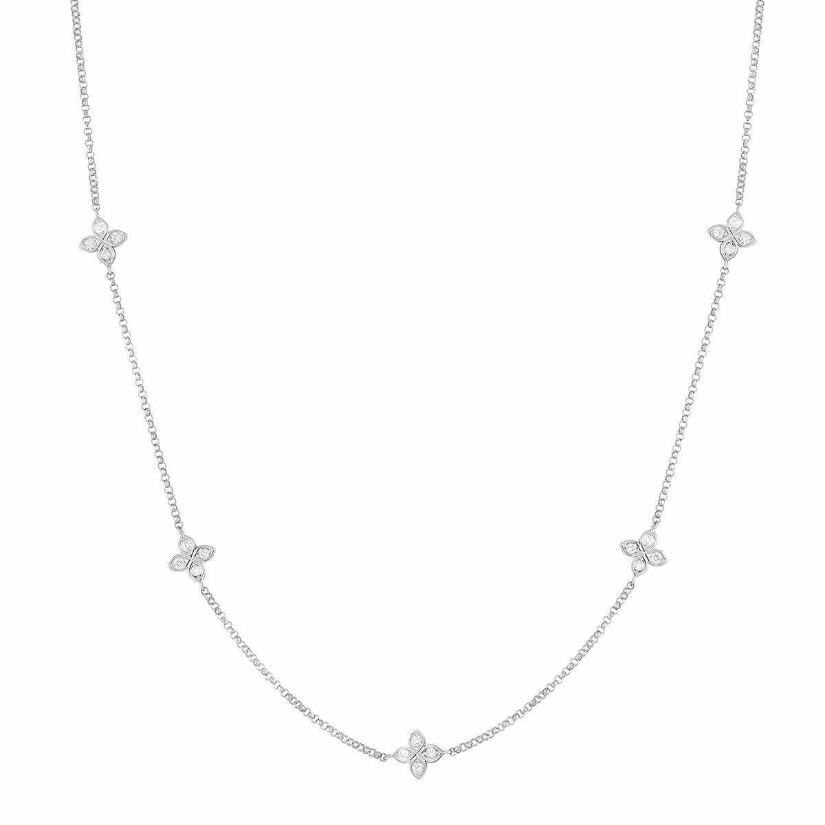 Roberto Coin Love by the Yard Diamond Flower 5 Station Necklace in White Gold, 17