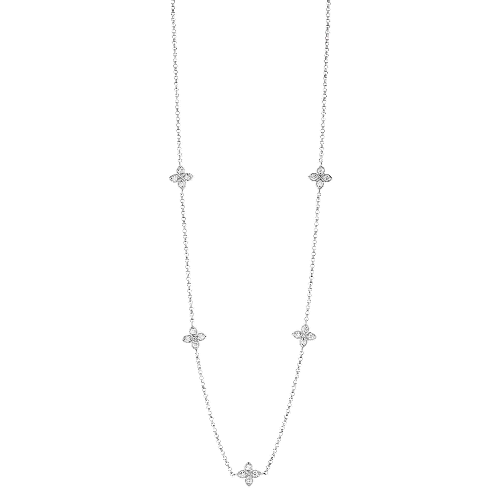 Roberto Coin Love by the Yard Diamond Flower 5 Station Necklace in White Gold, 17