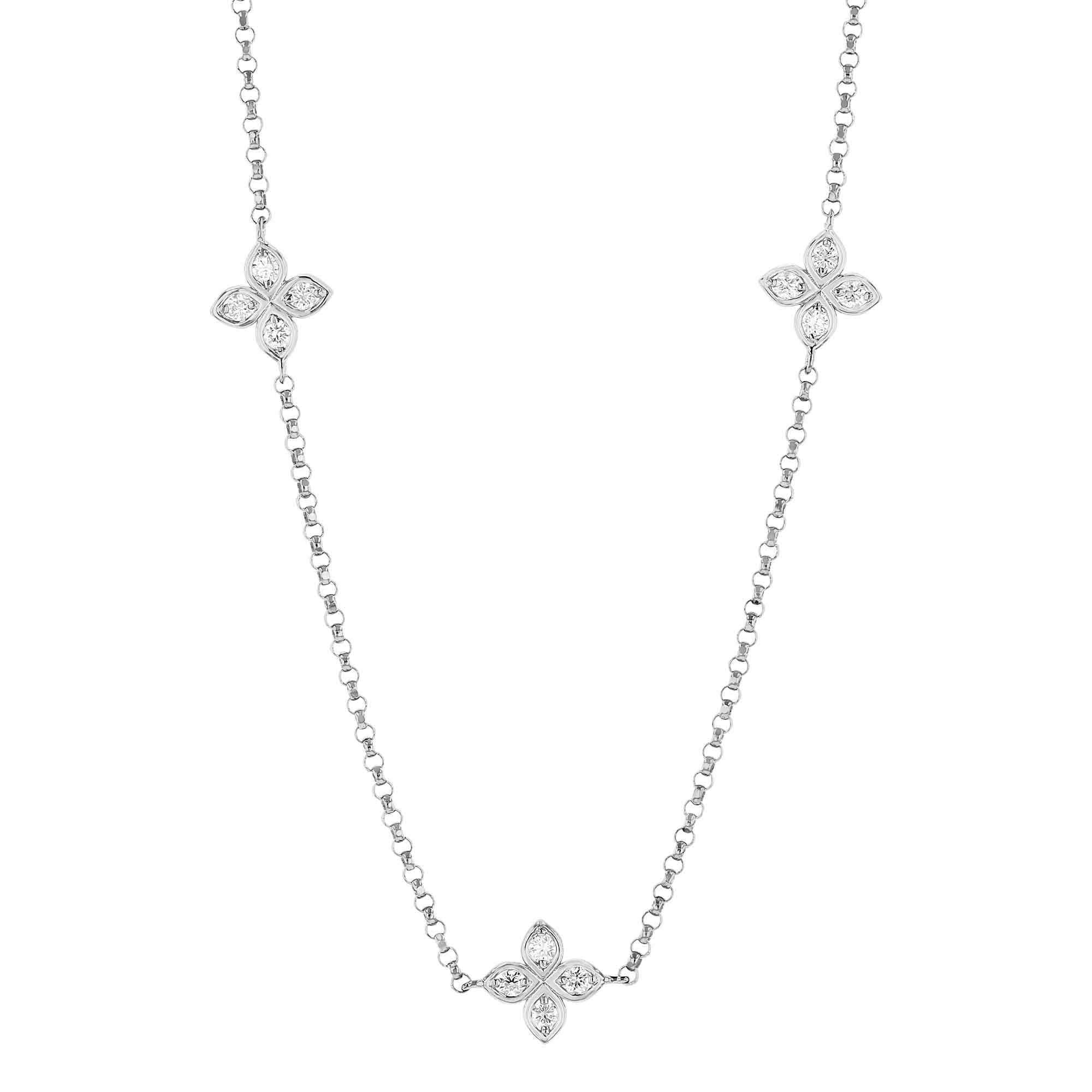 Roberto Coin Love by the Yard Diamond Flower 5 Station Necklace in White Gold, 17