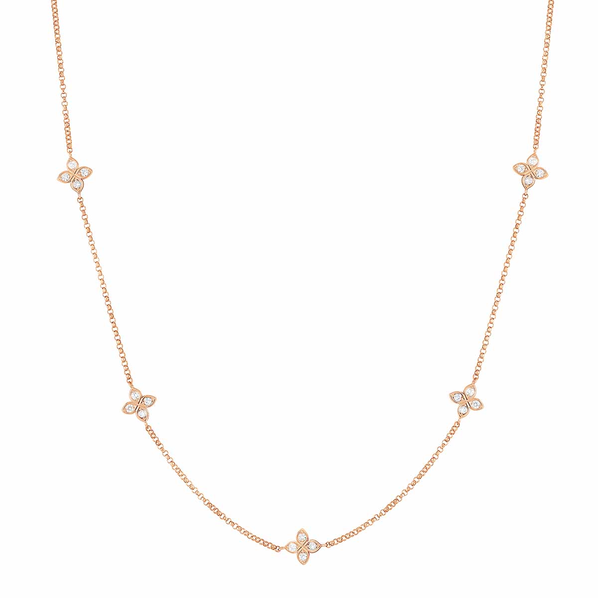Roberto Coin Love by the Yard Diamond Flower 5 Station Necklace in Rose Gold, 17