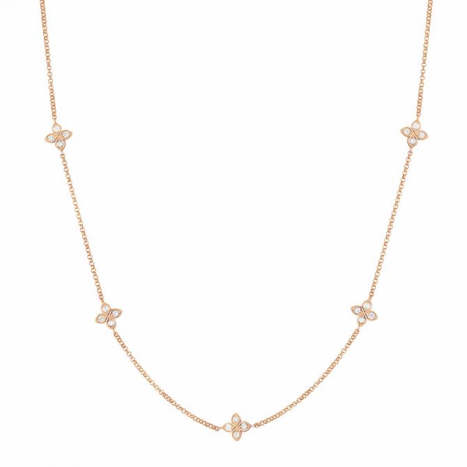 Roberto Coin Love by the Yard Diamond Flower 5 Station Necklace in Rose Gold, 17"