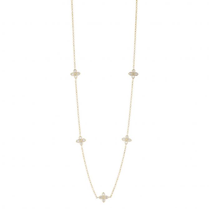 Roberto Coin Love by the Yard Diamond Flower 5 Station Necklace in Yellow Gold, 17"