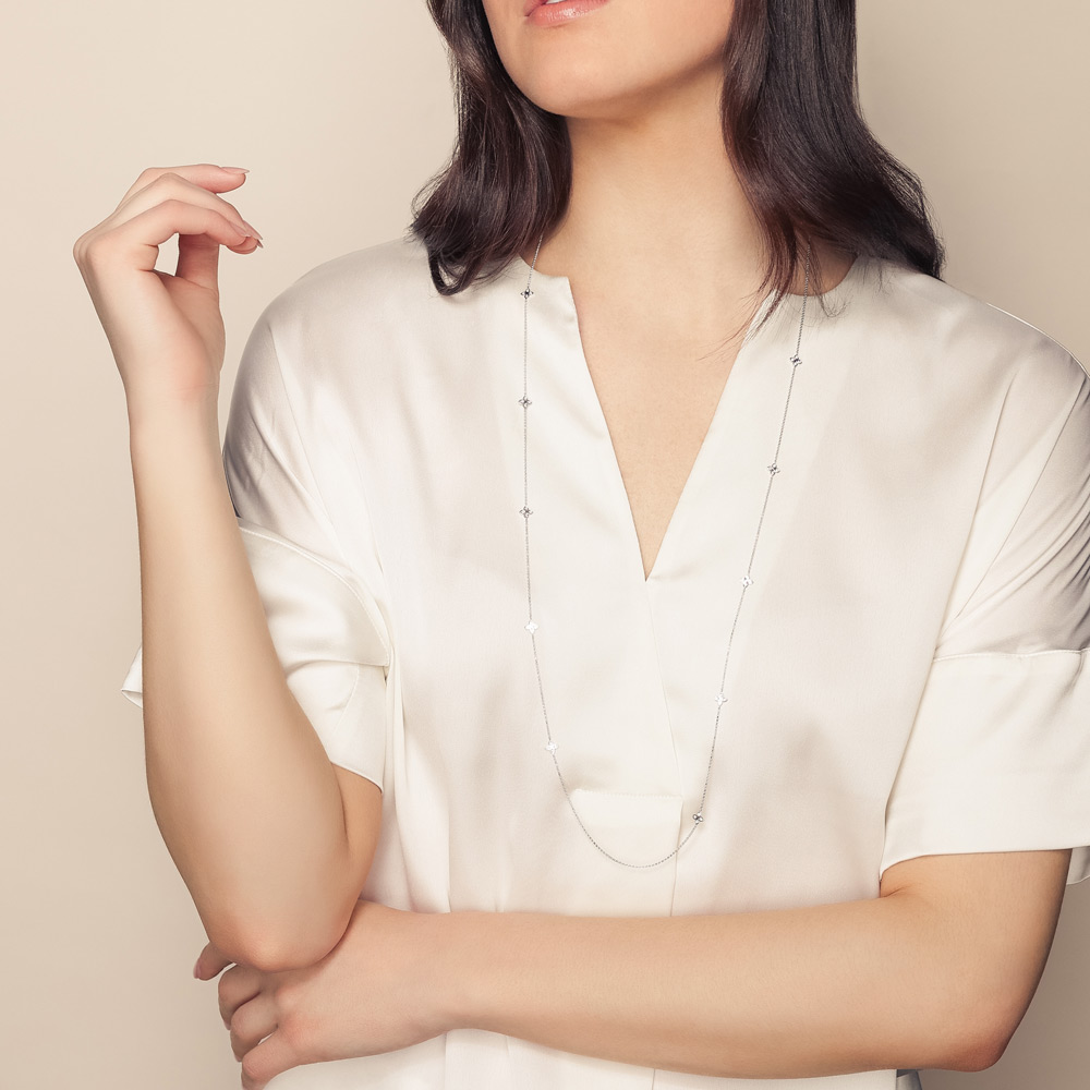 Roberto Coin Love by the Yard Diamond Flower Station Necklace in White Gold, 36