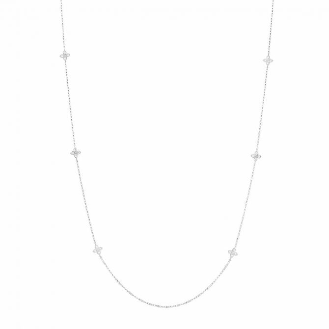 Roberto Coin Love by the Yard Diamond Flower Station Necklace in White Gold, 36"
