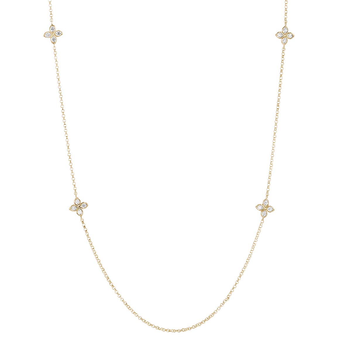 Roberto Coin Love by the Yard Diamond Flower 10 Station Necklace in Yellow Gold, 36