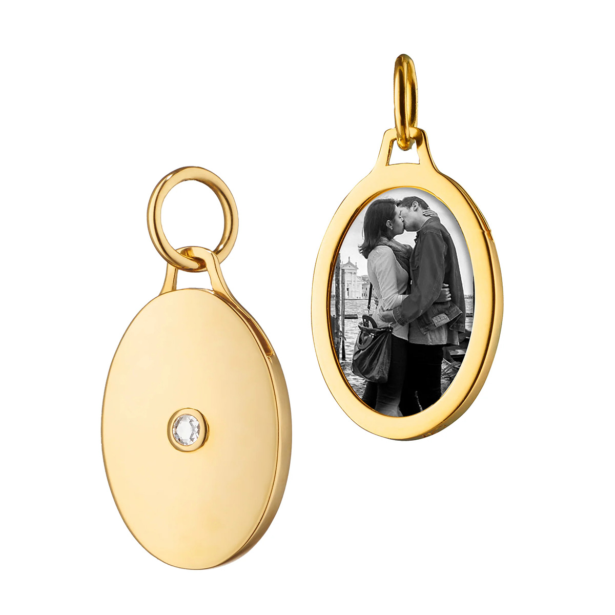 Monica Rich Kosann Oval Half Locket Charm with Diamond in Yellow Gold