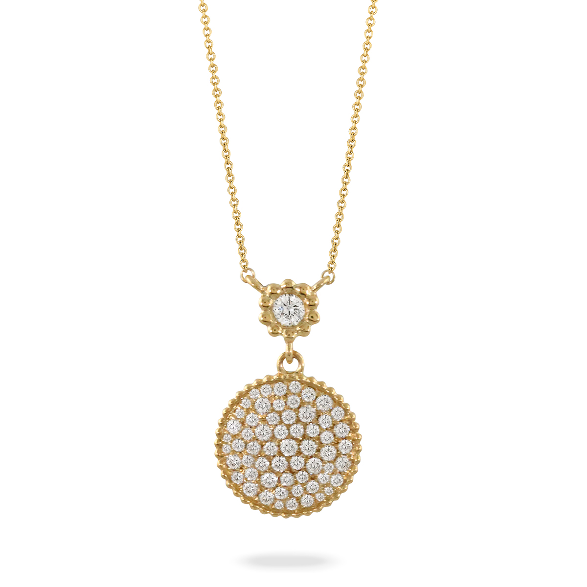 Doves Diamond Pavé Disc Pendant Necklace in Yellow Gold, 16