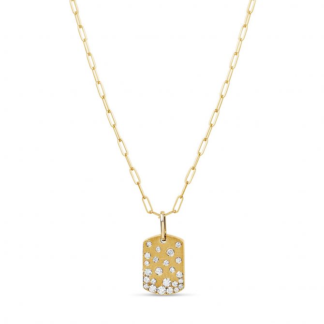 Diamond Confetti Dog Tag Pendant in Yellow Gold