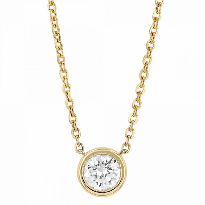 Borsheims Signature Collection Diamond Solitaire Necklace in Yellow Gold, 0.50 cttw, 18"