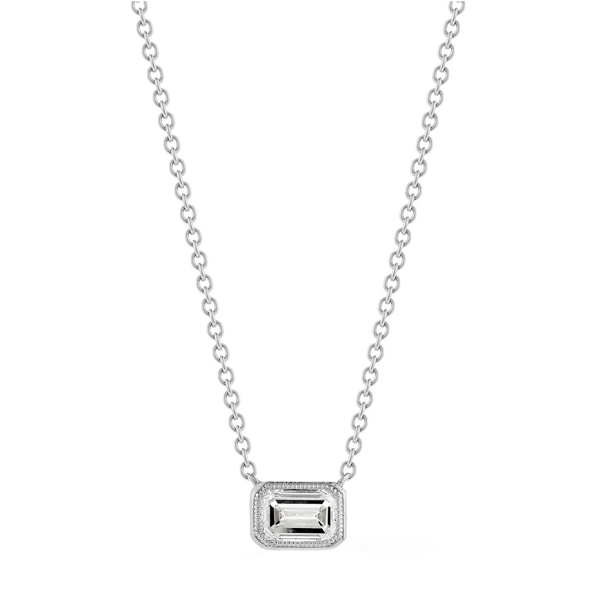 Emerald Cut Diamond Solitaire Necklace in White Gold