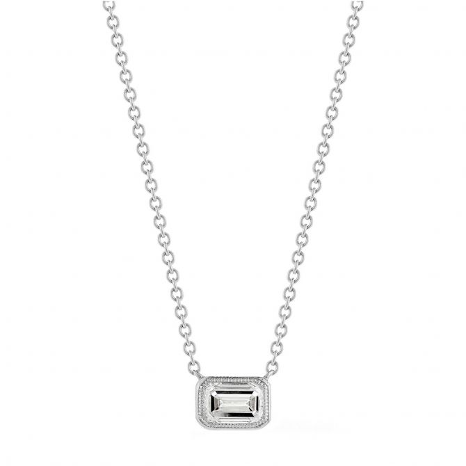 Emerald Cut Diamond Solitaire Necklace in White Gold
