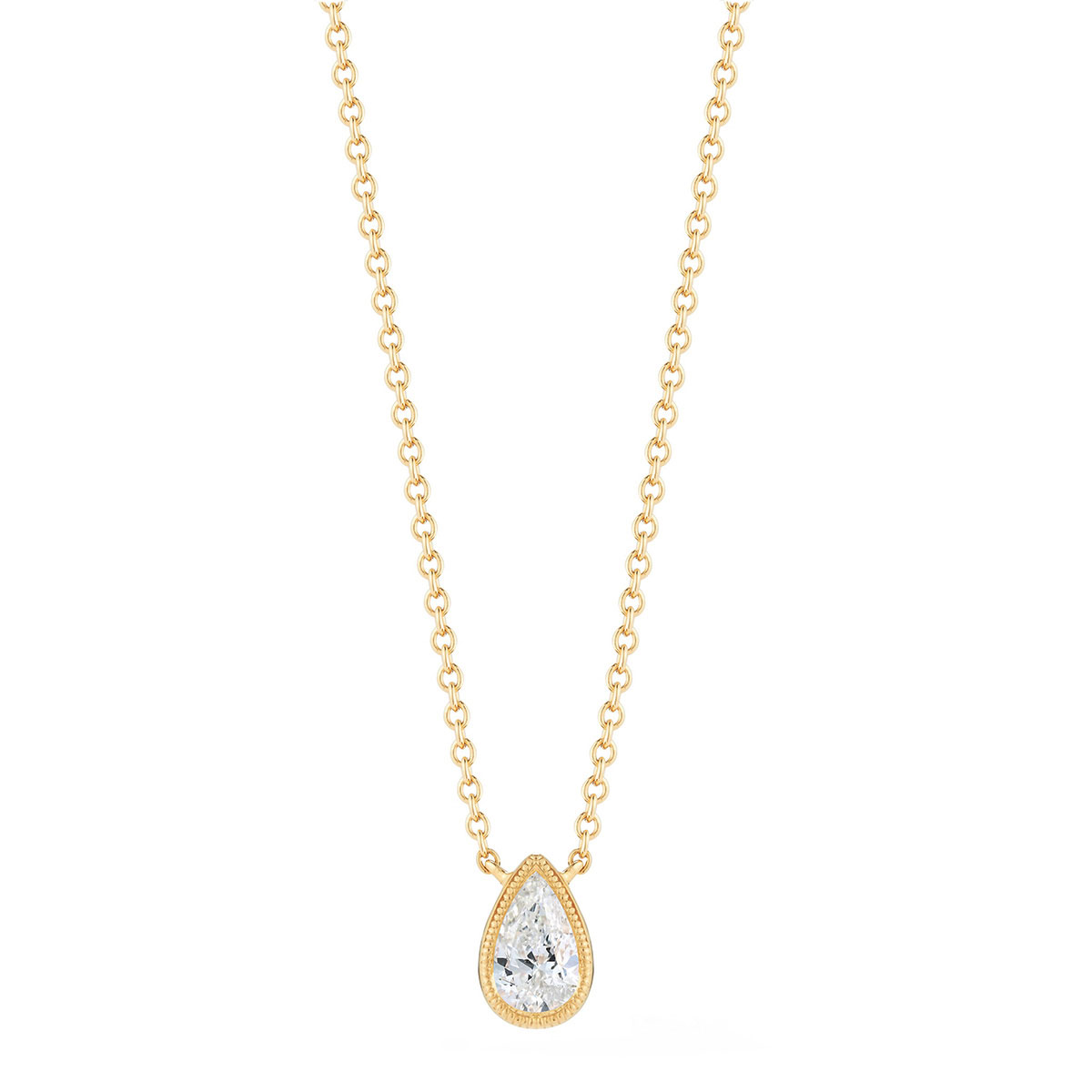 Pear Shaped Diamond Solitaire Necklace in Yellow Gold