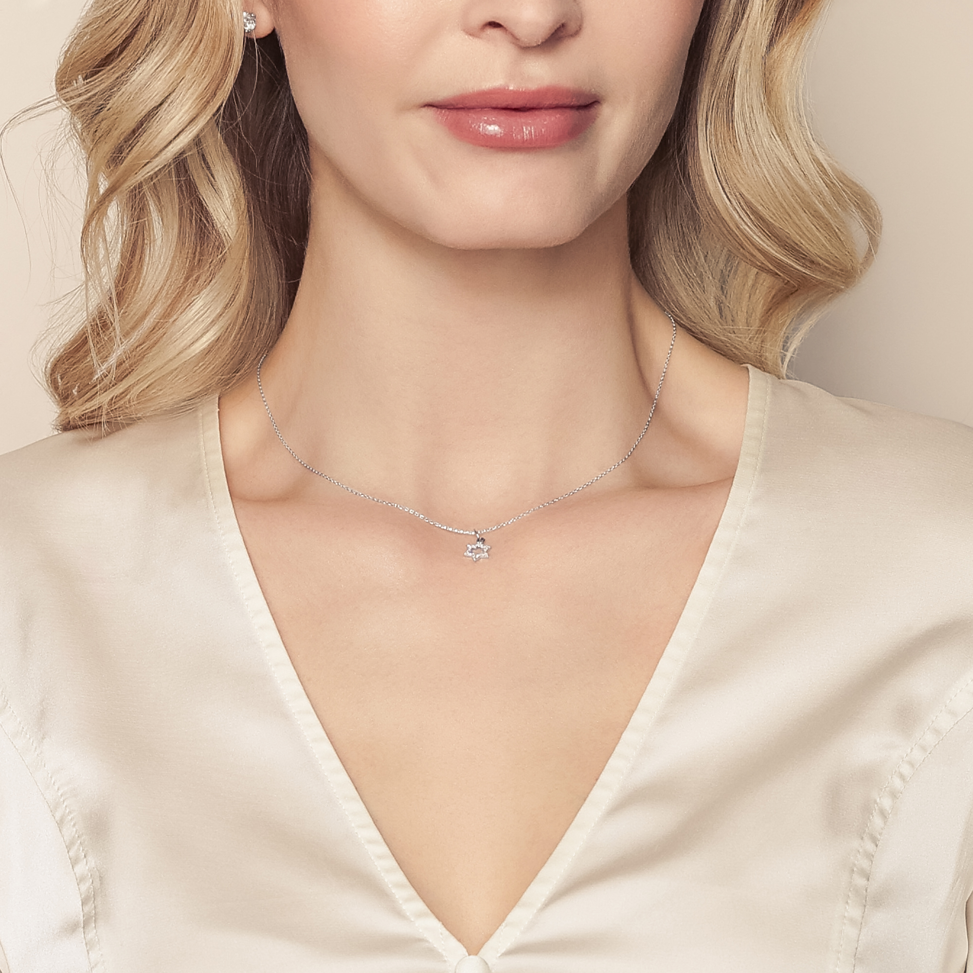 Diamond Star of David Pendant Necklace in White Gold