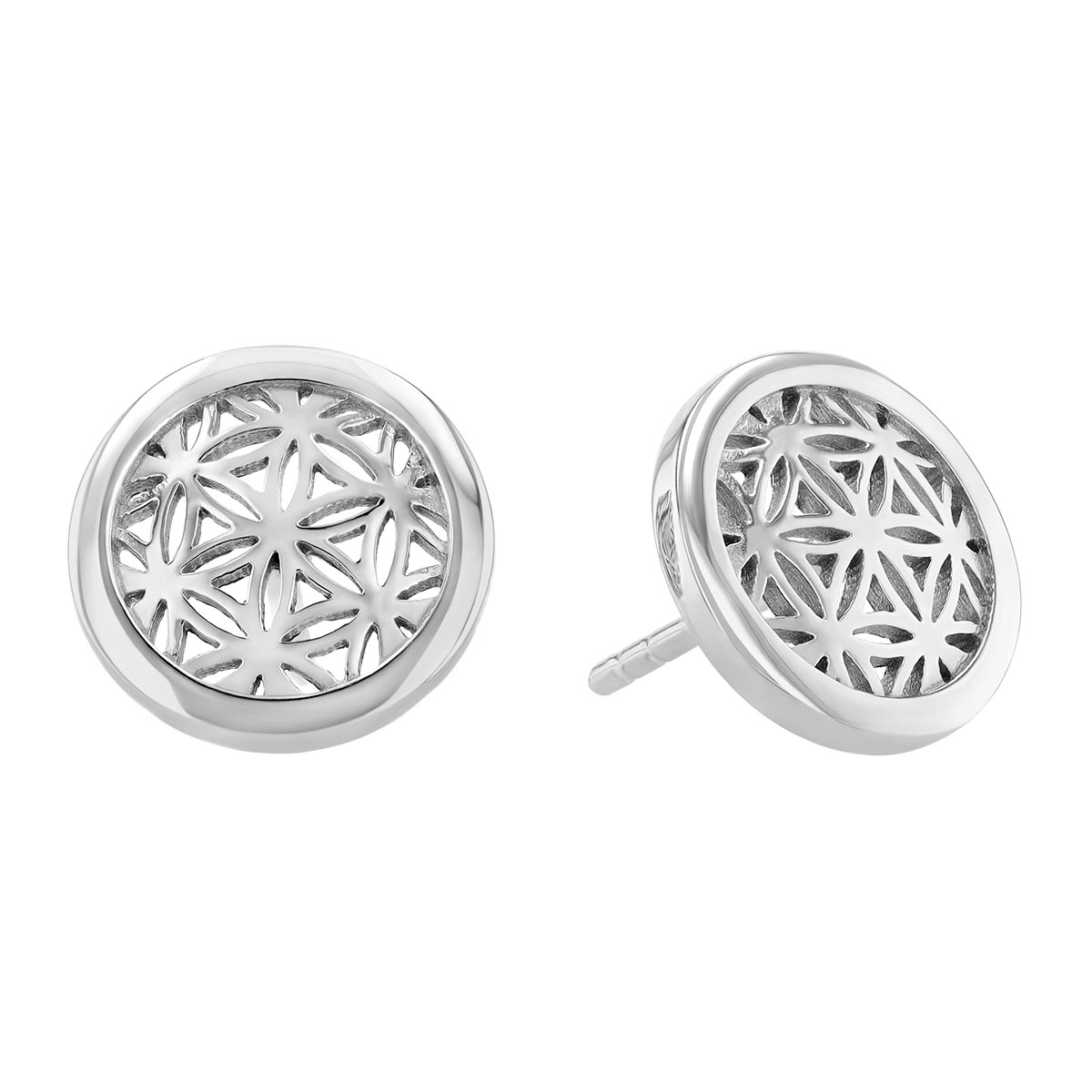 Sterling Silver Round Flower of Life Stud Earrings