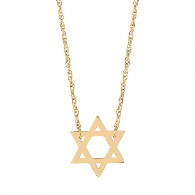 Yellow Gold Star of David Pendant, 18"