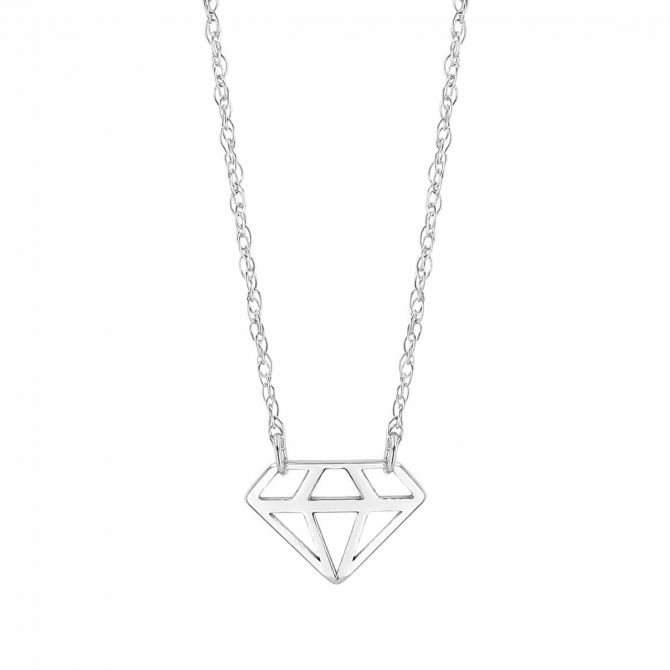 White Gold Diamond Shape Necklace, 18"