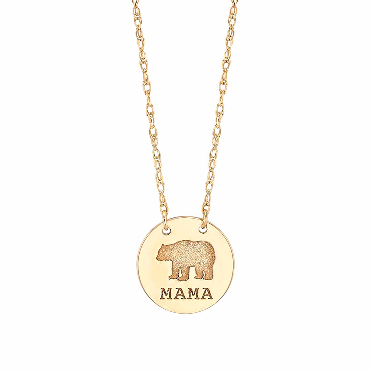 Yellow Gold Mama Bear Disc Pendant 18