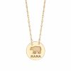 Yellow Gold Mama Bear Disc Pendant, 18"