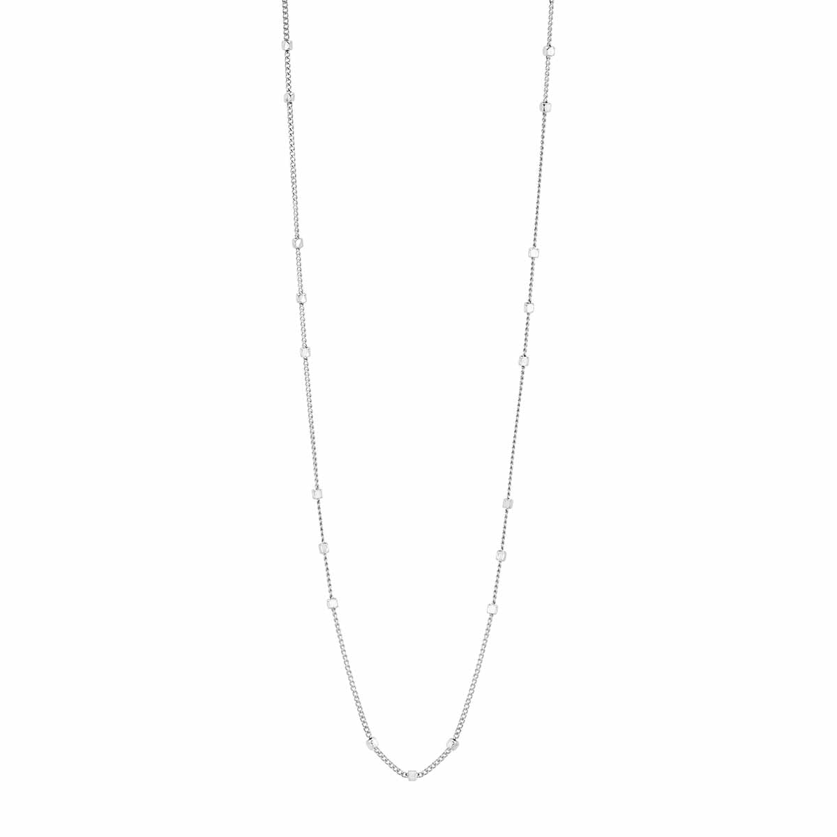 White Gold Square Bead Station Necklace, 18
