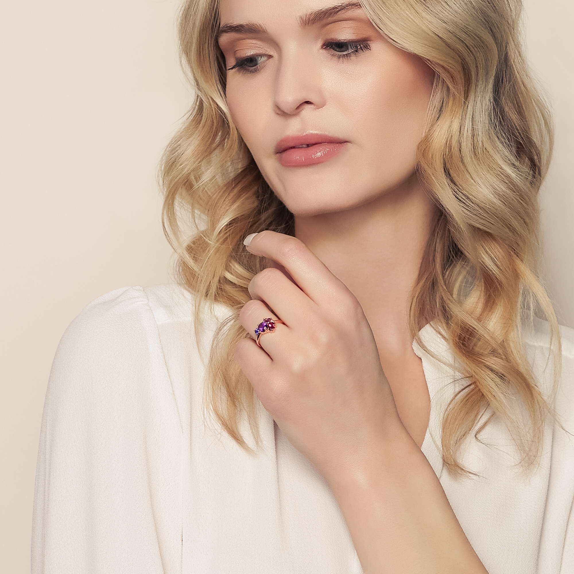 Amethyst, Tourmaline, Garnet, Sapphire, & Diamond Cluster Ring in Rose Gold