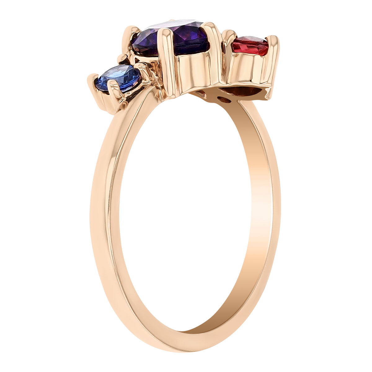 Amethyst, Tourmaline, Garnet, Sapphire, & Diamond Cluster Ring in Rose Gold
