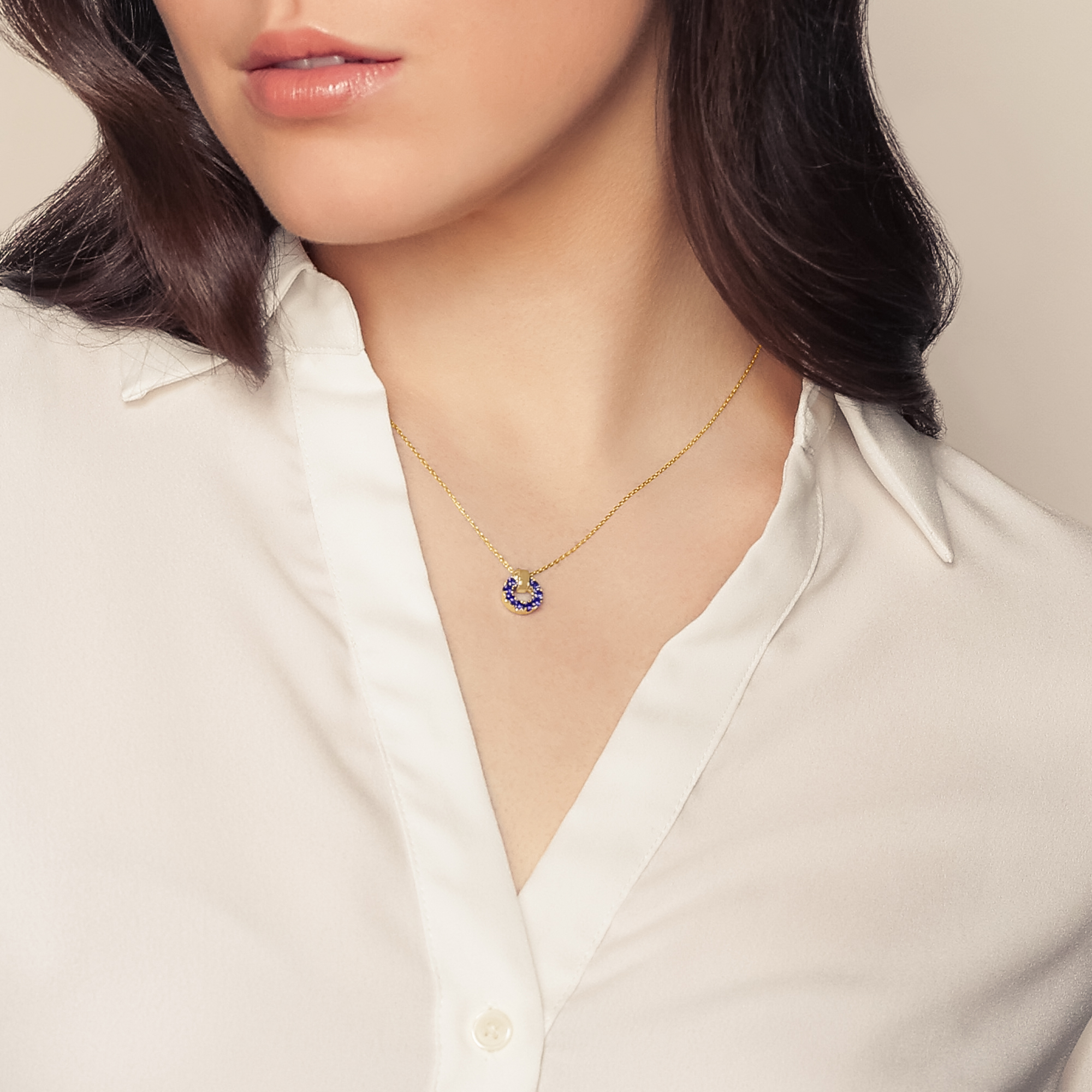 Frederic Sage Sapphire Open Circle Pendant in Yellow Gold