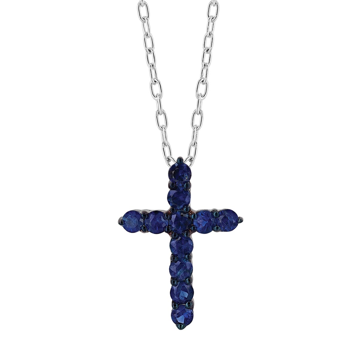 Sapphire Cross Pendant in White Gold & Black Rhodium, 18