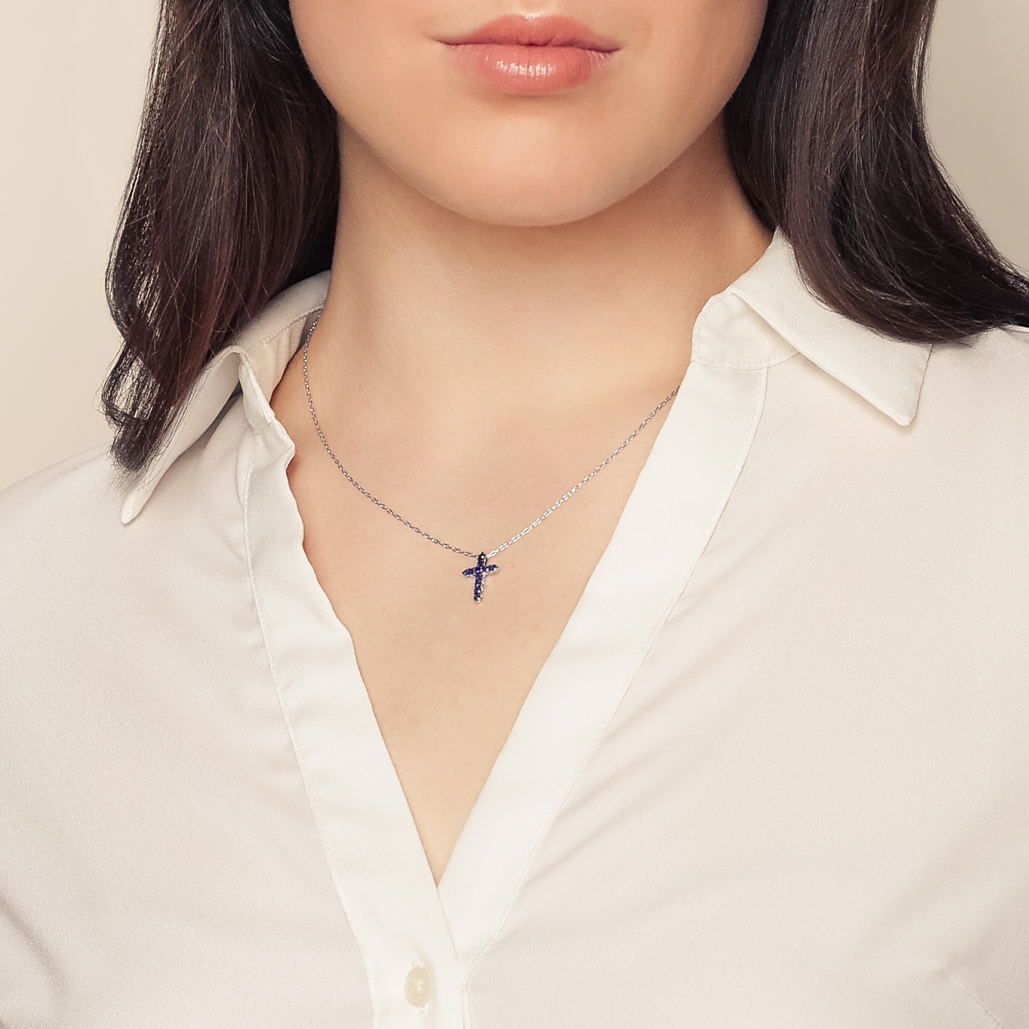 Sapphire Cross Pendant in White Gold & Black Rhodium, 18