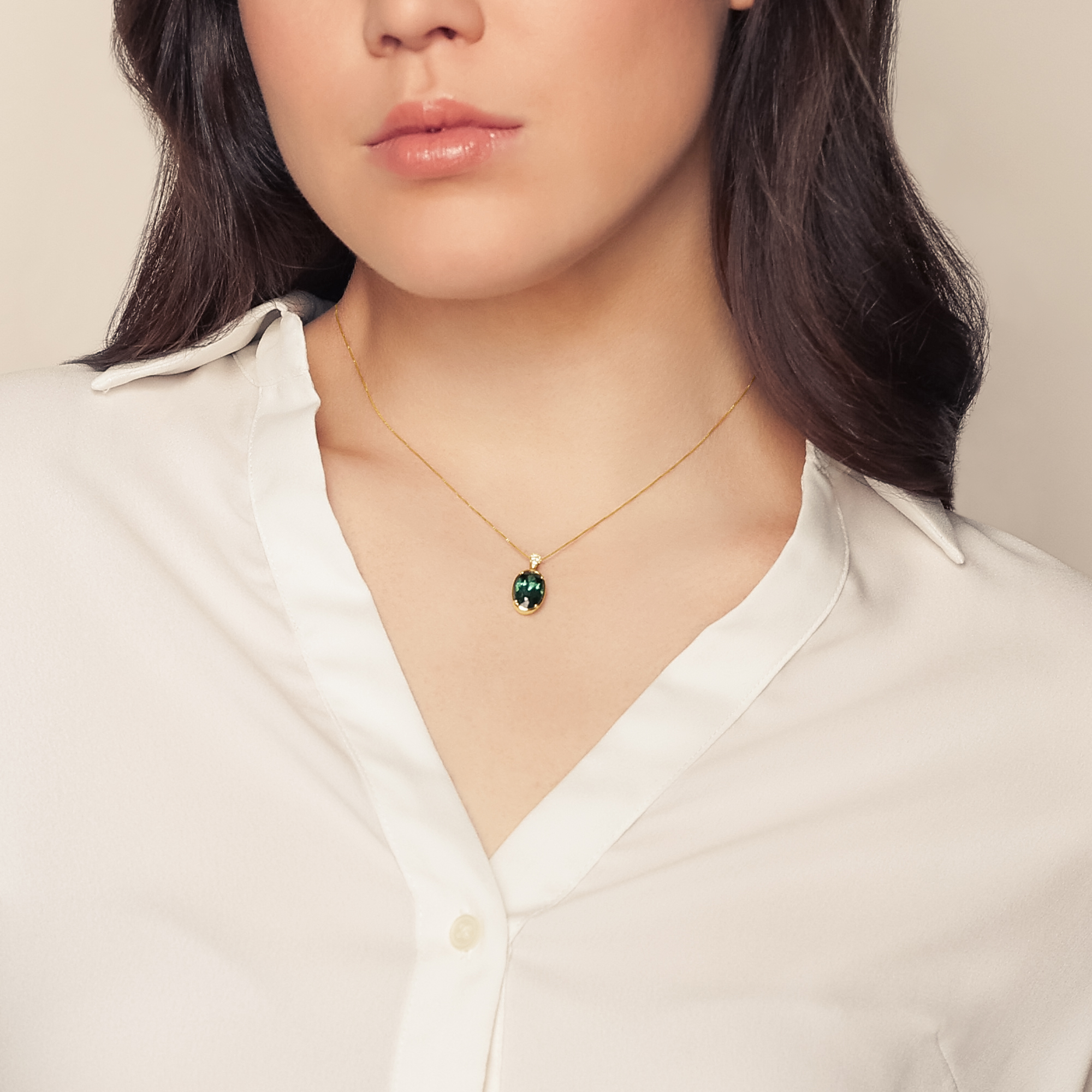 Oval Tourmaline & Diamond Bail Pendant in Yellow Gold