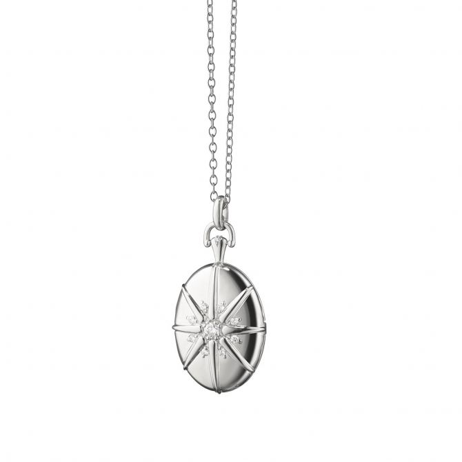Monica Rich Kosann White Sapphire Starburst 4 Image Locket Pendant in Sterling Silver, 32"