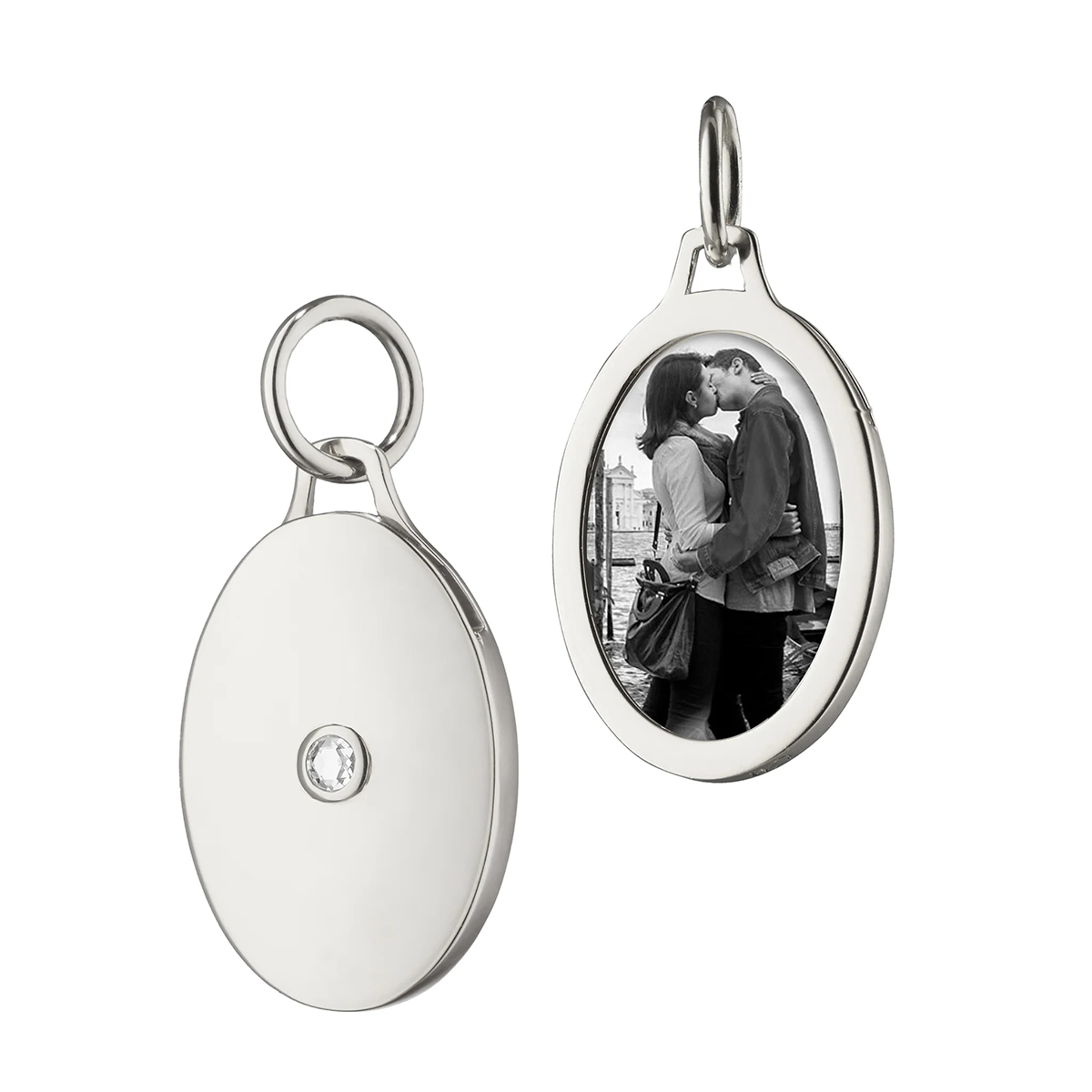 Monica Rich Kosann Oval Half Locket Charm with White Sapphire in Sterling Silver
