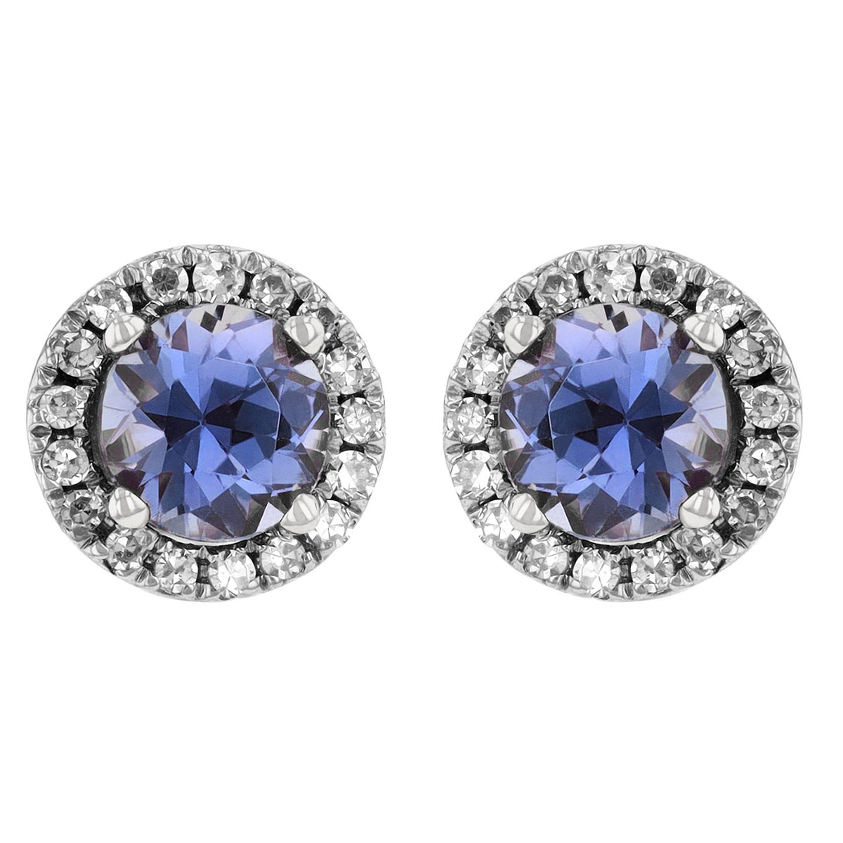Sapphire & Diamond Halo Stud Earrings in White Gold