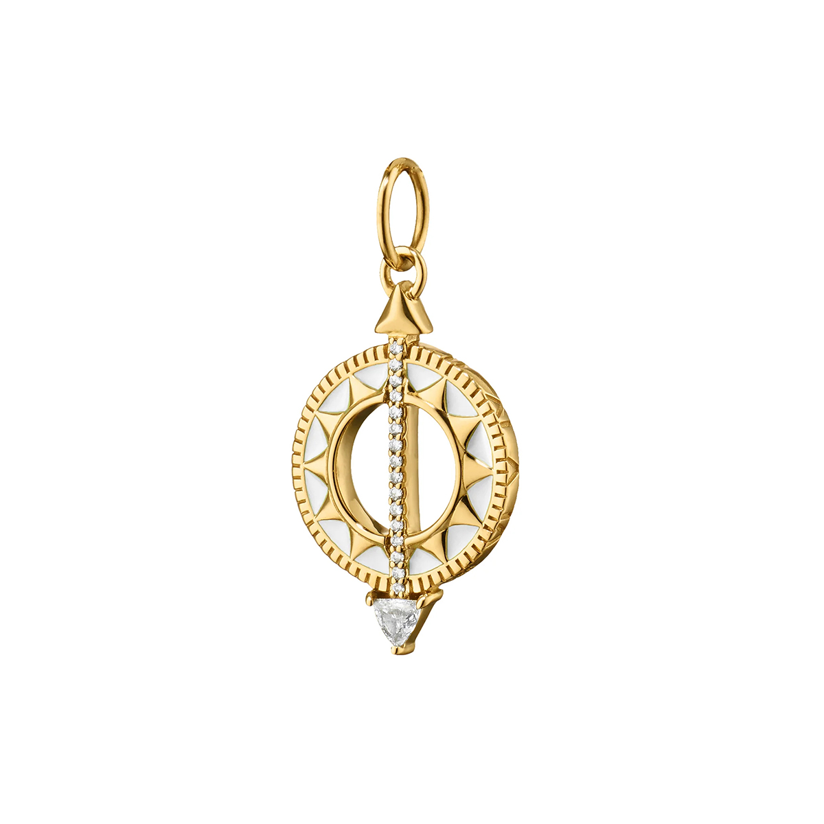 Monica Rich Kosann Mini Sundial Charm in White Enamel & Yellow Gold with Diamonds