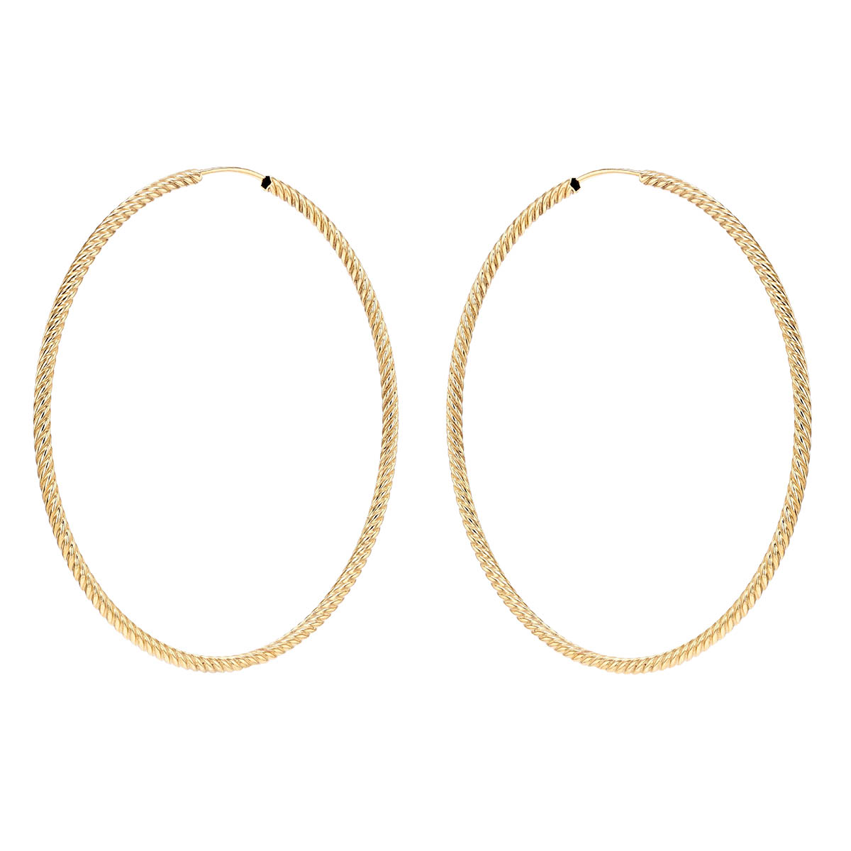 Yellow Gold Twisted Endless Tube Hoop Earrings, 50 mm