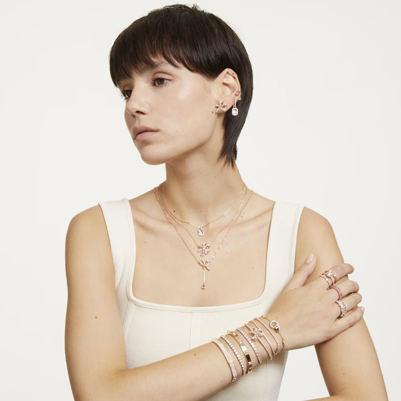 Swarovski Tactic Medium Bangle Bracelet, White and Rose Gold Tone Finish