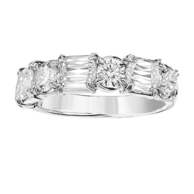 Christopher Designs L'Amour Crisscut Classic & Round Diamond Wedding Band in White Gold