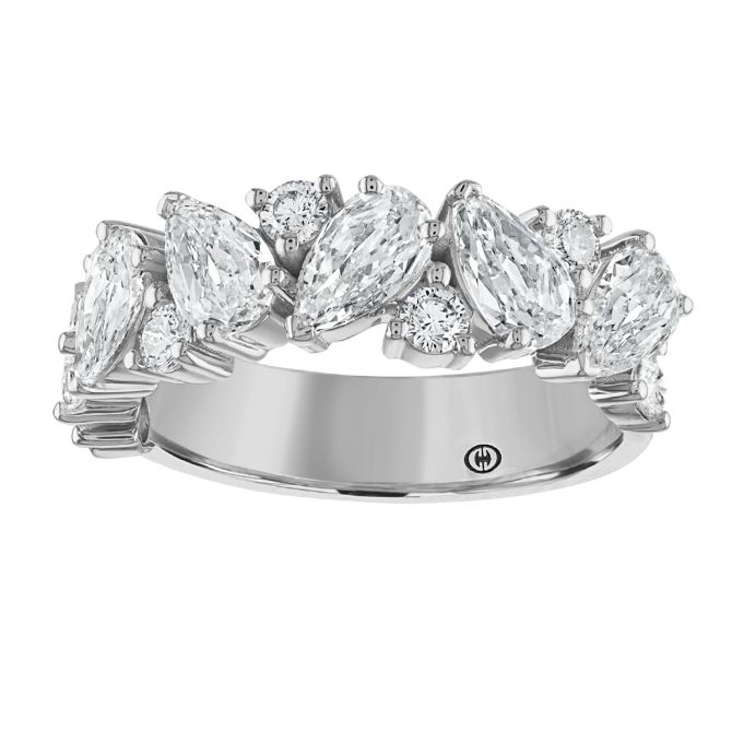 Christopher Designs L'Amour Crisscut Pear & Round Diamond Cluster Wedding Band in White Gold, 1.98 c