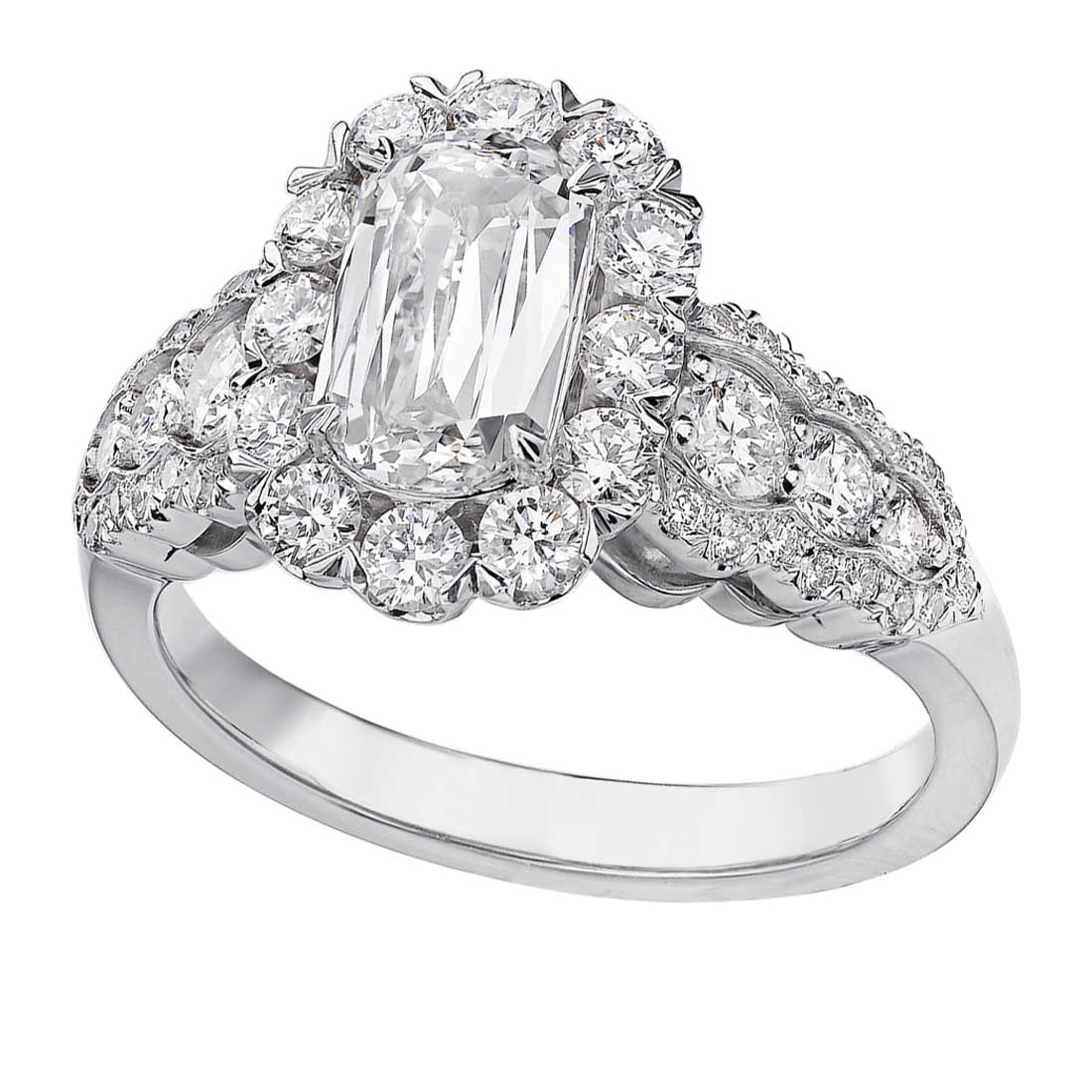 Christopher Designs L'Amour Crisscut Diamond Halo Engagement Ring in White Gold