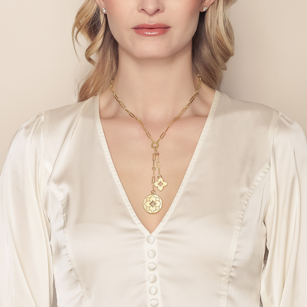 Roberto Coin Venetian Princess Double Lariat Necklace in Yellow Gold with Diamonds