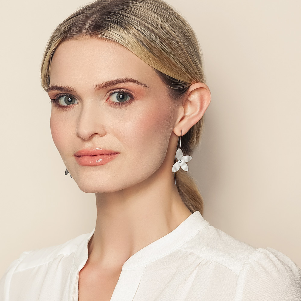 Marika 14K White Gold Diamond Flower Earrings
