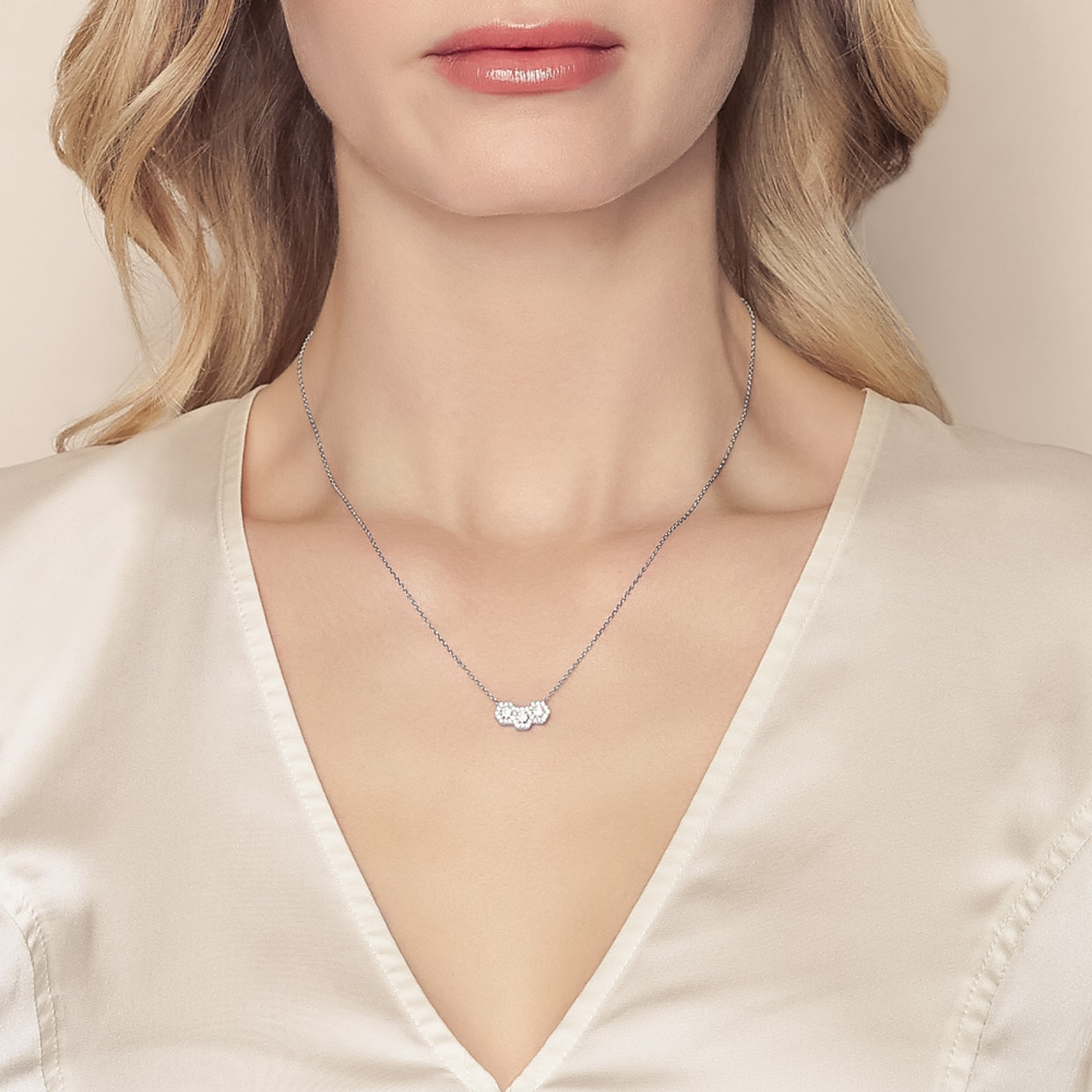Frederic Sage Diamond Cluster Triple Hexagon Necklace in White Gold