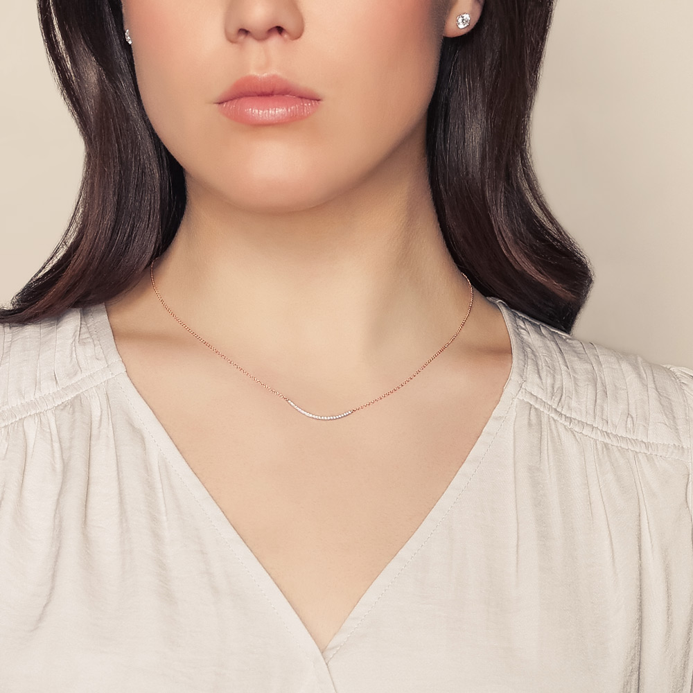 Diamond Curved Bar Collar Necklace in Rose Gold, 18