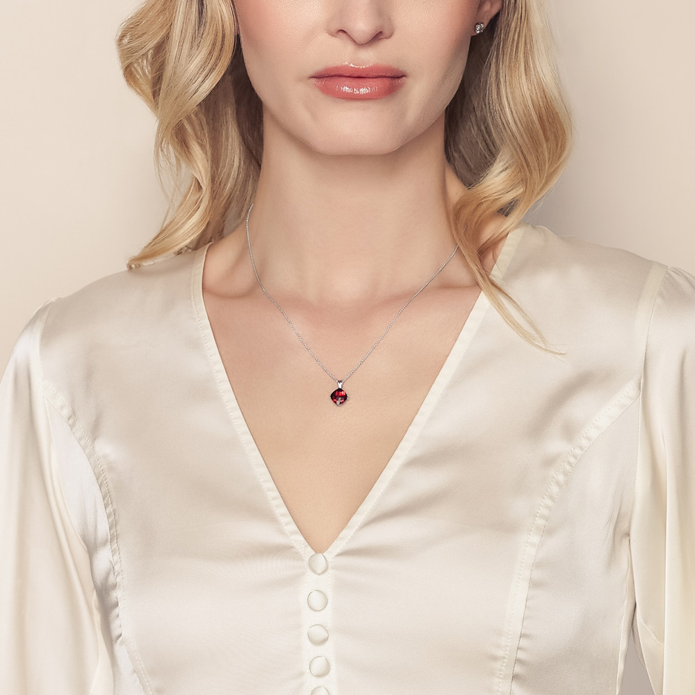 Checkerboard Cushion Garnet Pendant in White Gold, 18