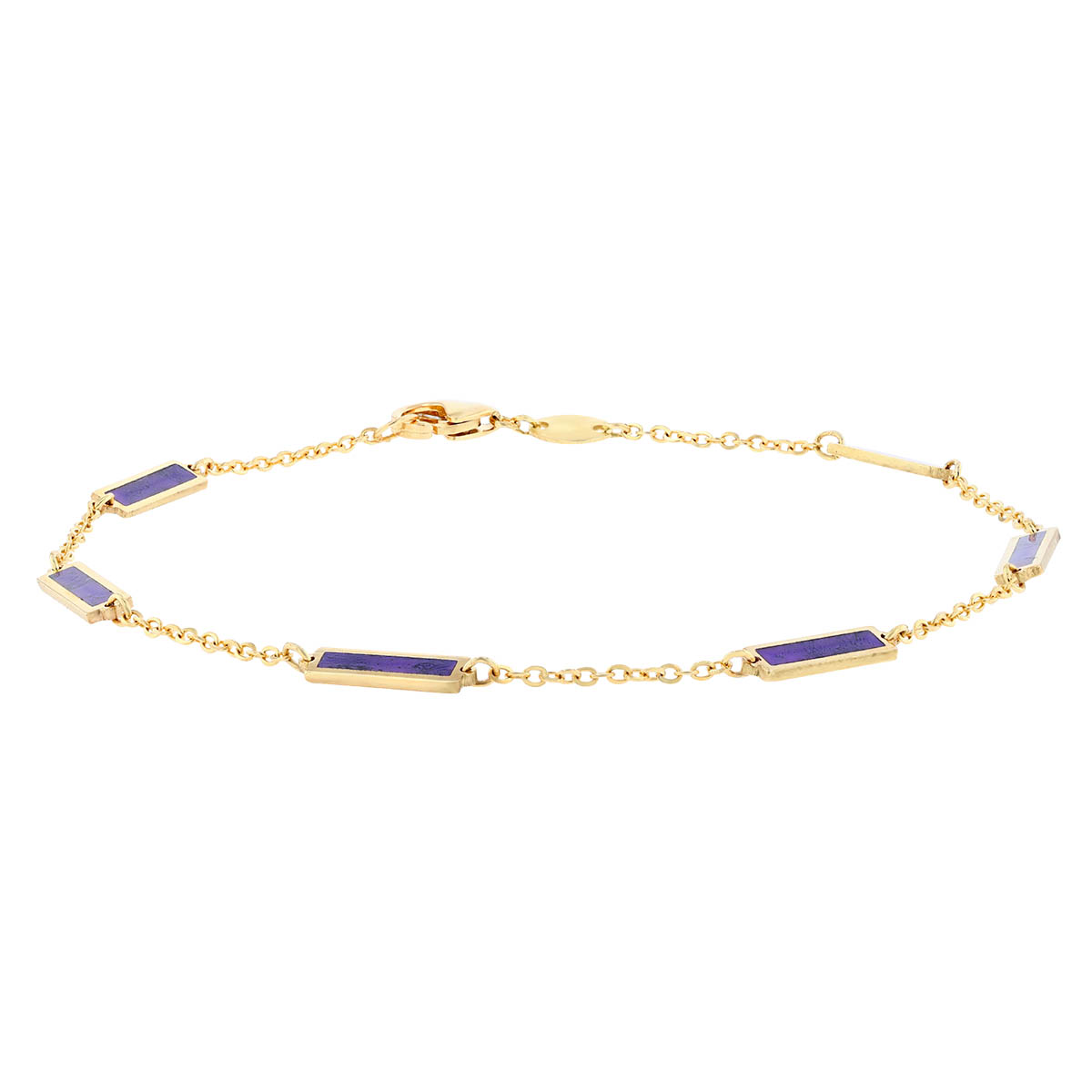 Frederic Sage Purple Enamel Bar Station Bracelet in Yellow Gold, 7