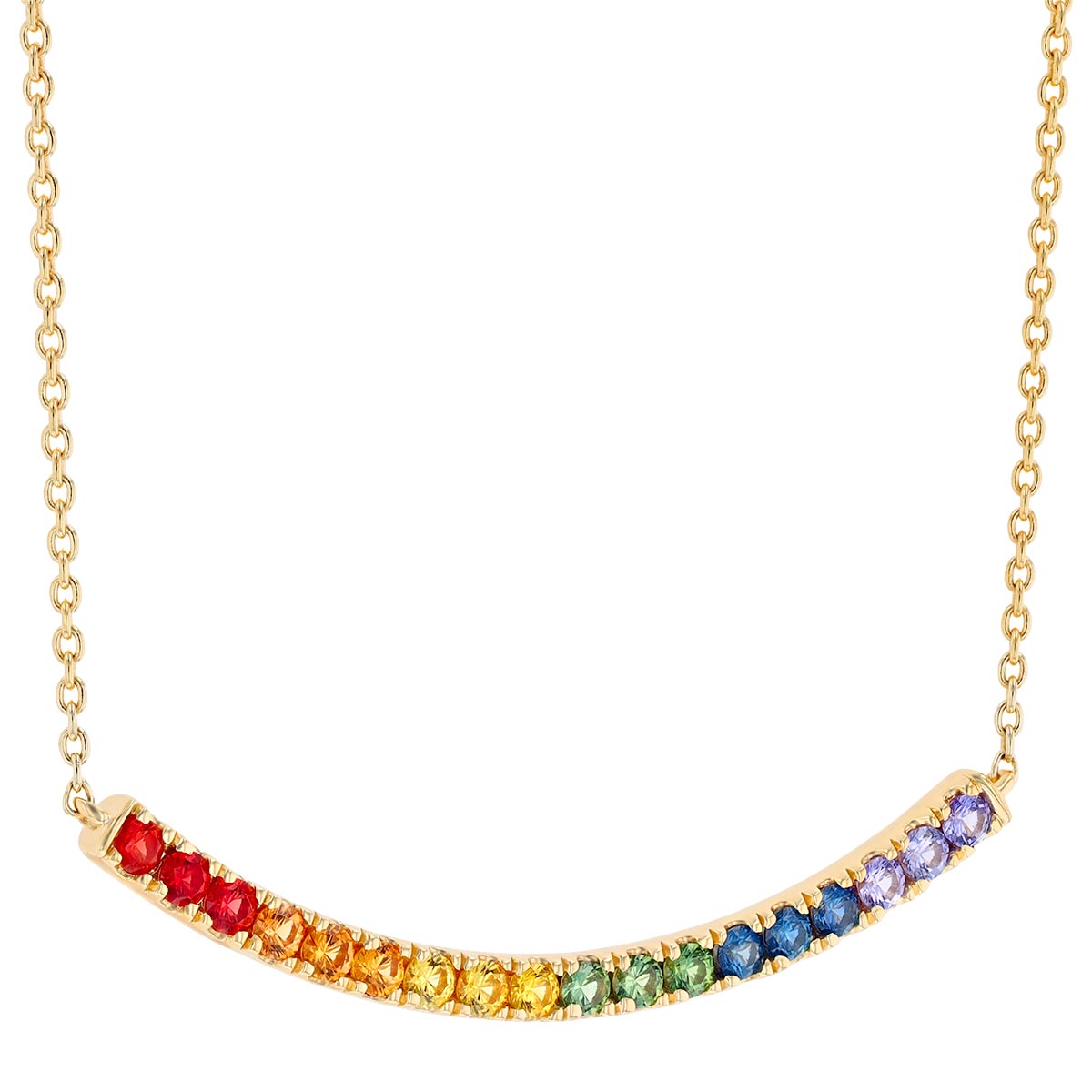 Multicolored Sapphire Curved Bar Necklace in Yellow Gold, 18